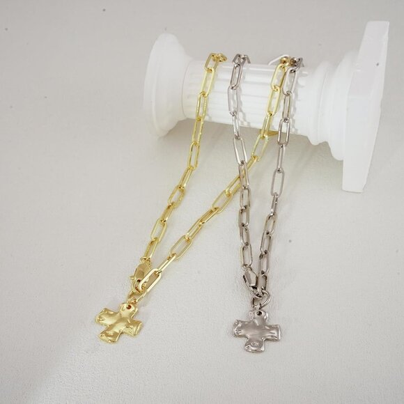 Chunky Cross Necklace Gold Silver Layered Statement Pendant Jewelry - Picture 7 of 9